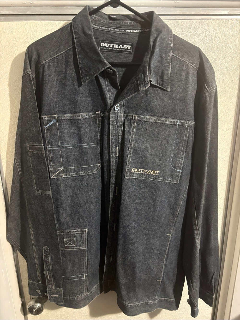 Vintage Y2K Outkast Men's Black Denim Shirt Jacket - Lightweight Workwear